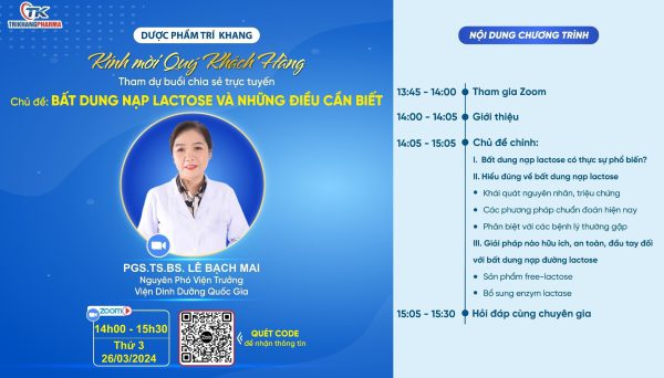 Trí Khang tổ chức thành công Hội thảo online: "Bất dung nạp Latose và những điều cần biết" cùng PGS.TS.BS Lê Bạch Mai