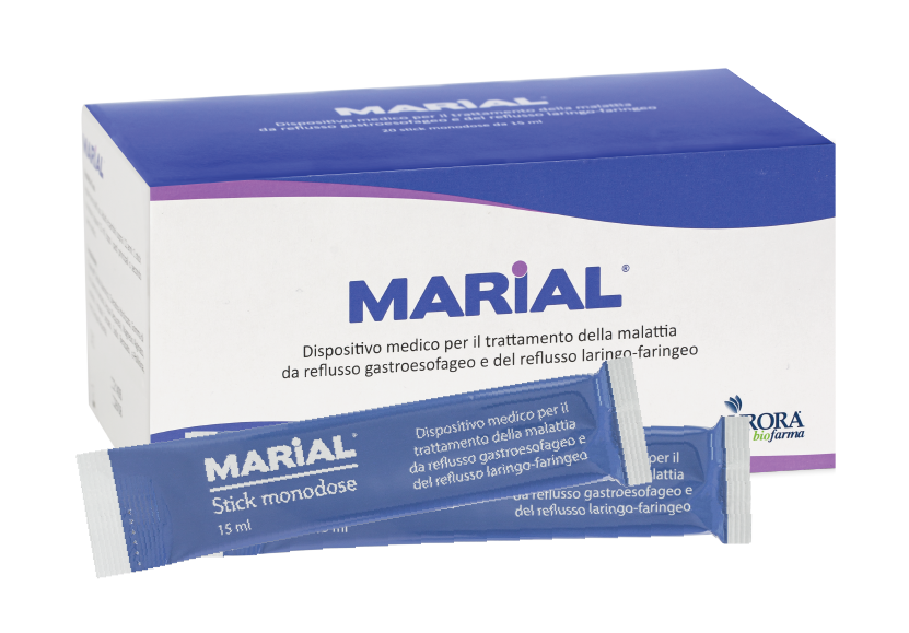 Marial Gel - Prevents gastroesophageal reflux, laryngeal throat, protects, restores and regenerates damaged mucosa (Box of 20 packs x 15ml)