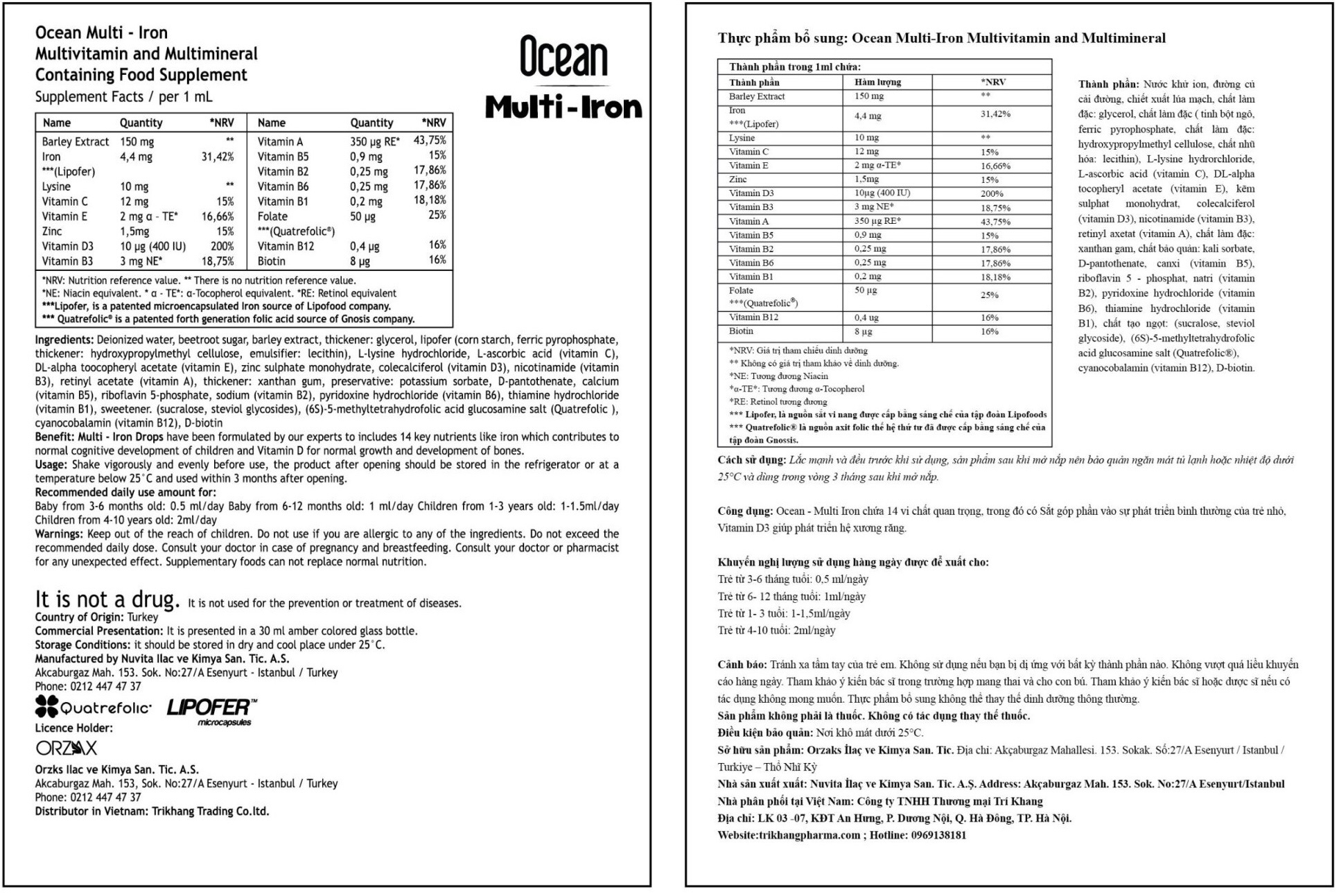 Ocean Multi Iron - Iron and 14 nutrients for children from 3 months old