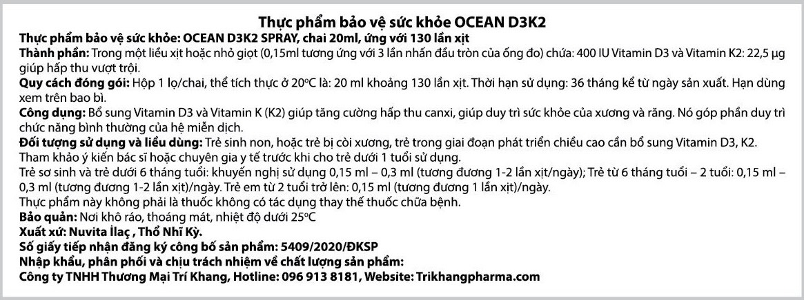 Ocean D3K2 - Xương chắc khỏe, bé lớn nhanh